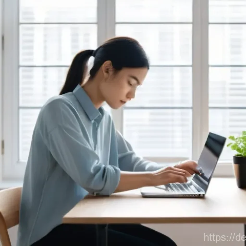 소셜미디어 플랫폼별 건강한 사용 팁 - **Prompt:** "A gender-neutral adult, aged late 20s to early 30s, sitting comfortably at a modern, mi...