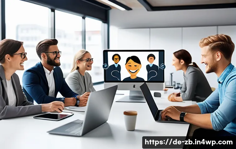 소셜미디어에서의 대화의 중요성 - A modern digital workspace scene showing a diverse group of professionals engaged in a virtual meeti...